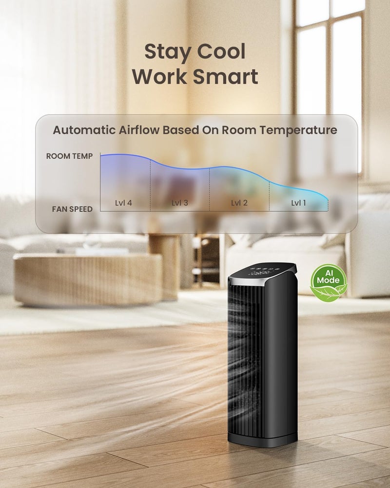 PNTCK Fan for Bedroom, 13" Tower Fan with Remote, 4 Modes 4 Speeds Max 24ft/s, 70° Oscillating Desk Fan, 12H Timer Portable Fans, Cooling Fans for Office, Home - Image 4